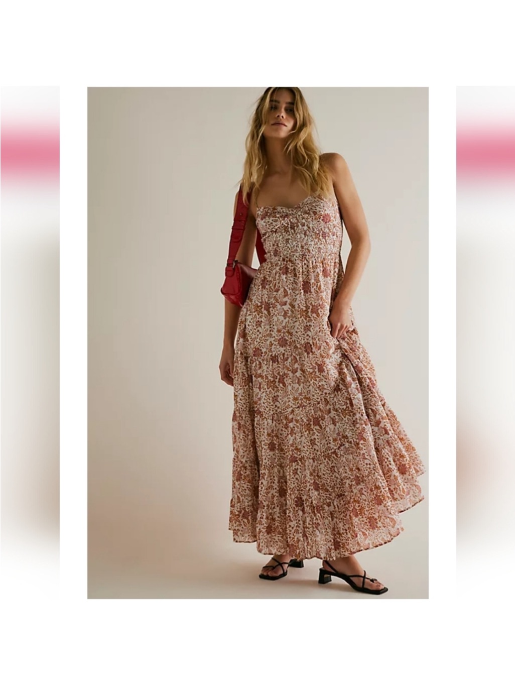 Free People Floral Smocked Maxi Dress In Dusty Rose